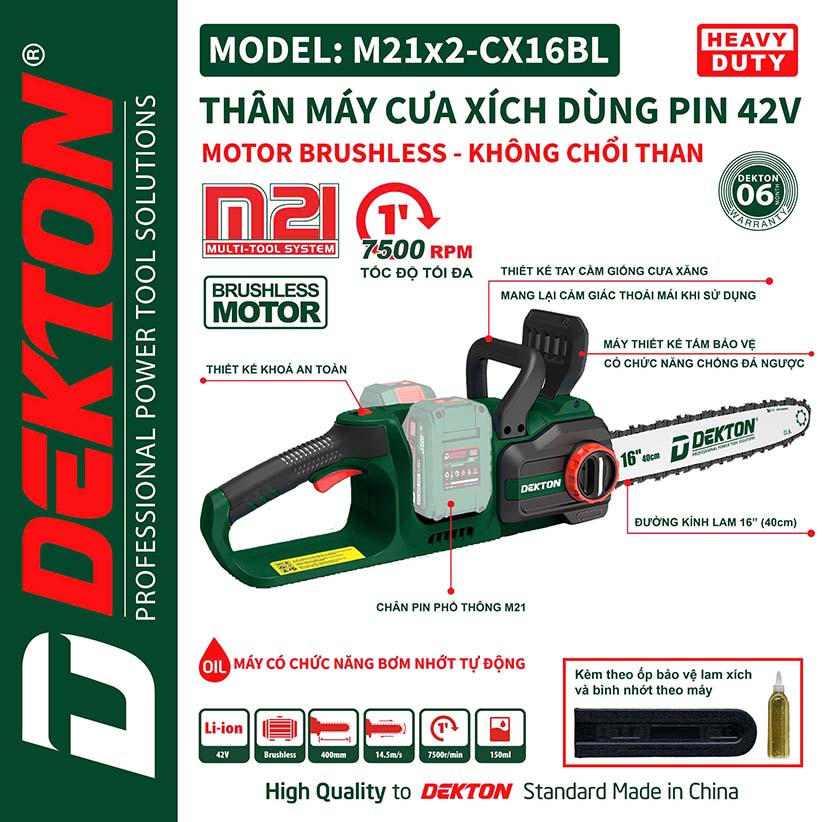 Máy Cưa Xích Dùng Pin Dekton M21x2-CX16BL