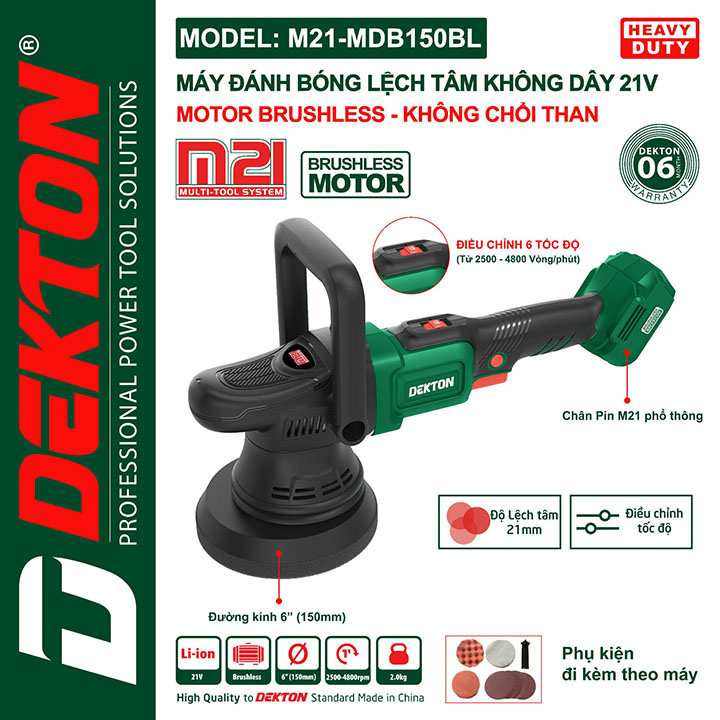 Thân Máy Đánh Bóng Lệch Tâm Pin Dekton M21-MDB150BL